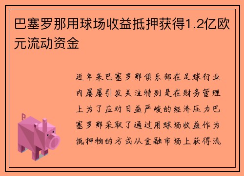 巴塞罗那用球场收益抵押获得1.2亿欧元流动资金 巴塞罗那用球场收益抵押获得1.2亿欧元流动资金